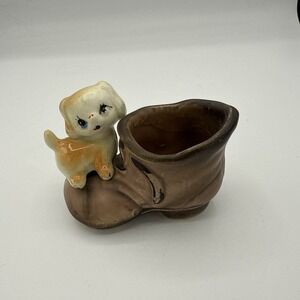 Vtg Enesco Puppy Dog On Boot Porcelain Figurine Toothpick Holder Succu Planter